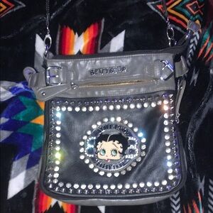 Betty Boop Black Studded Crossbody Bag